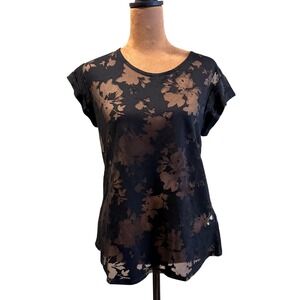 Apt. 9 Burnout Floral Top Women S Black Short Sleeve Blouse Dark Romantic Sheer